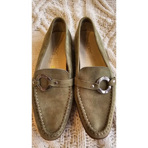 GEOX Respira Women Italian Suede Leather Shoes Loafers EU 36.5 US 6.5 Sage Green